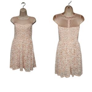 Ya Los Angeles Lace Fit & Flare Sleeveless Dress Coral Gray & Teal Medium